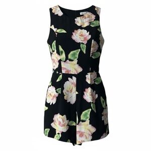 Monteau Romper Size Small Bold Floral One Piece Jumpsuit Zip Up Princess Seams